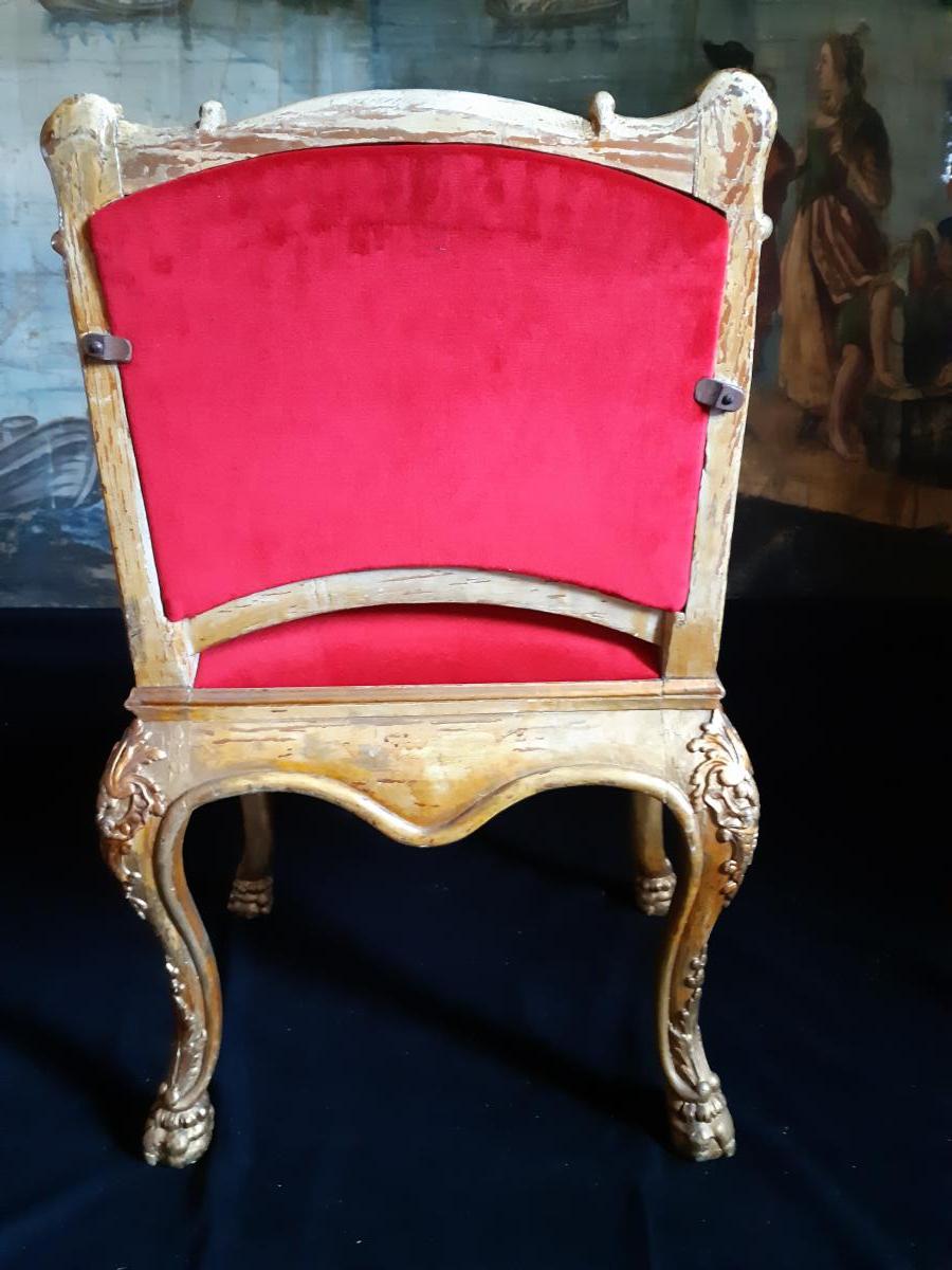 Mobilier De Salon Comprenant Un Fauteuil, Une Paire De Chaises Et Un Tabouret Italie XVIIIème -photo-6