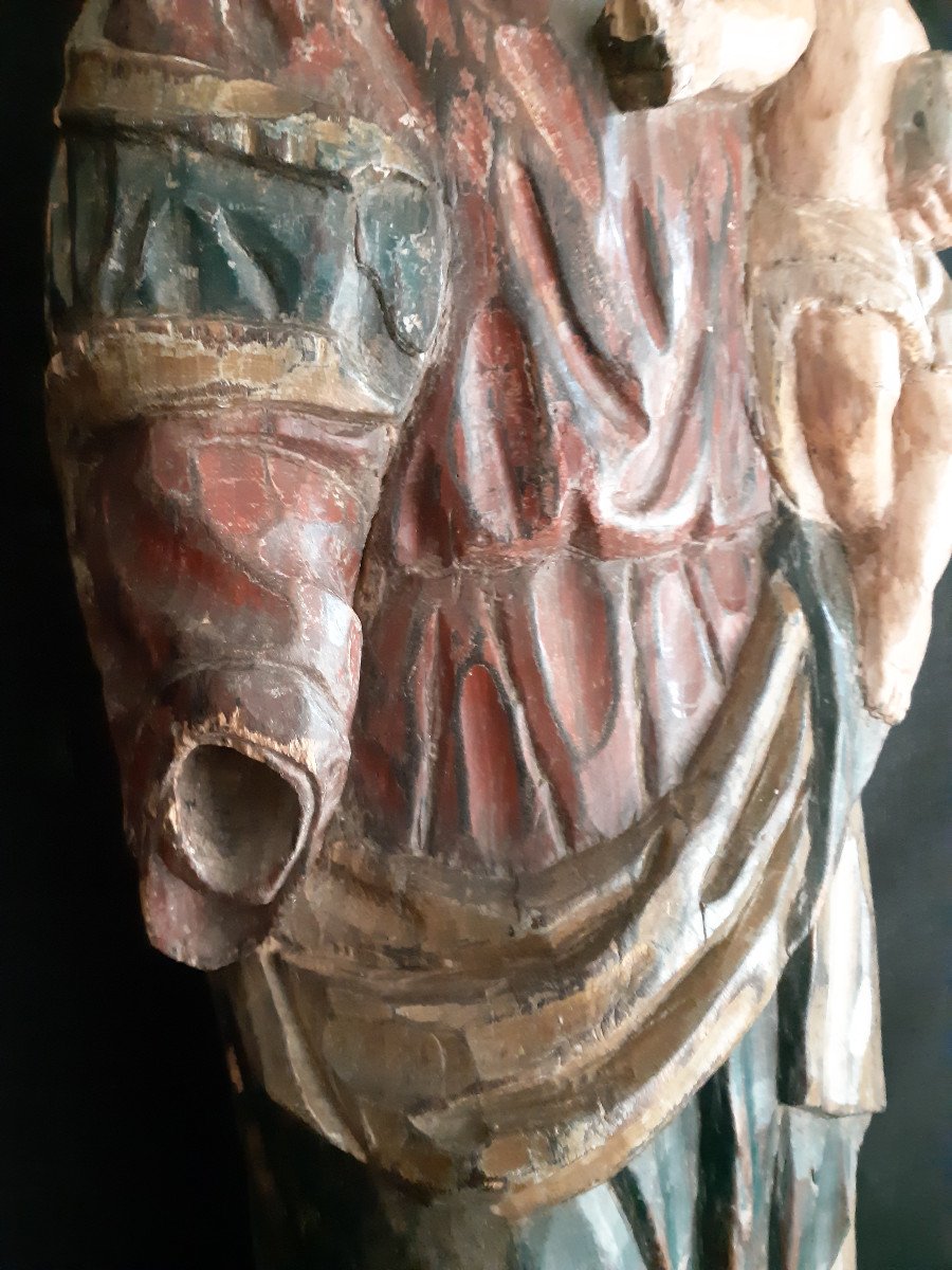 Grande Vierge à l'Enfant En Bois Sculpté, Début XIX ème  (H 107 Cm)-photo-4