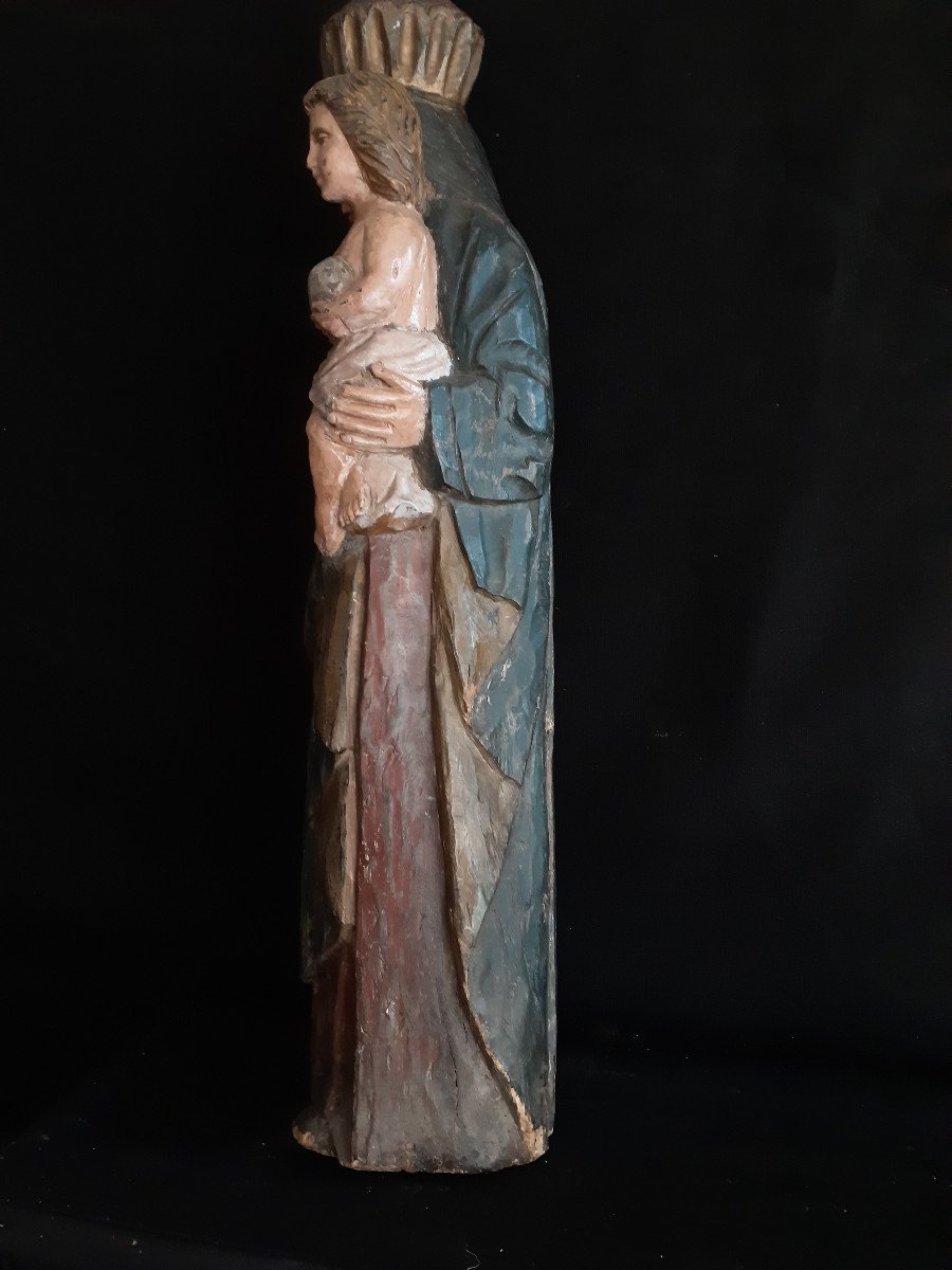Grande Vierge à l'Enfant En Bois Sculpté, Début XIX ème  (H 107 Cm)-photo-5