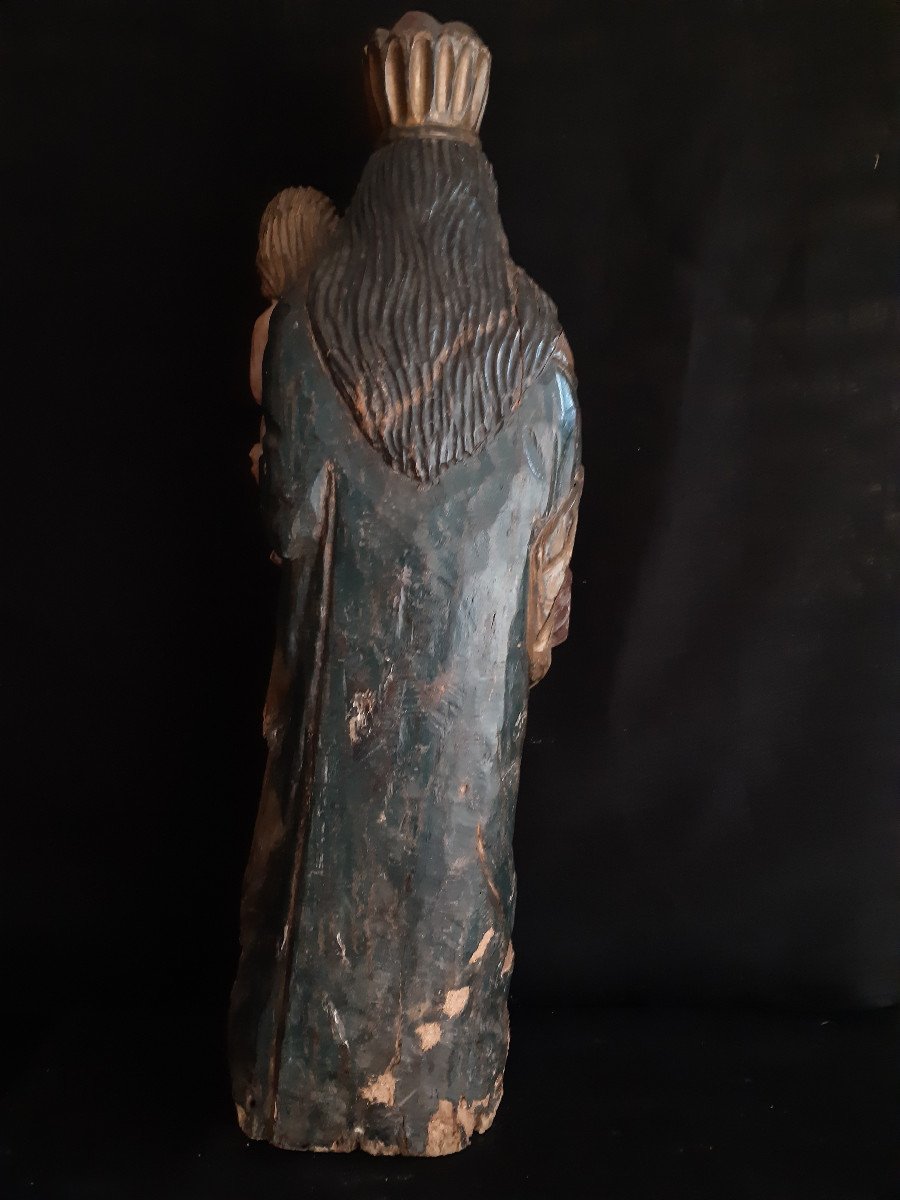 Grande Vierge à l'Enfant En Bois Sculpté, Début XIX ème  (H 107 Cm)-photo-7