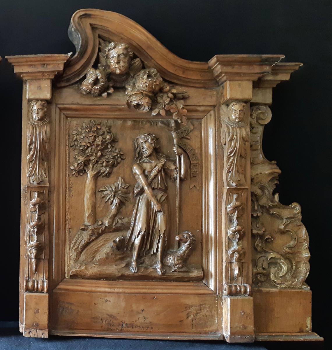 Eléments De Retable En Noyer Sculpté XVIIème (H 100 Cm / L 62 Cm Chacun)-photo-3