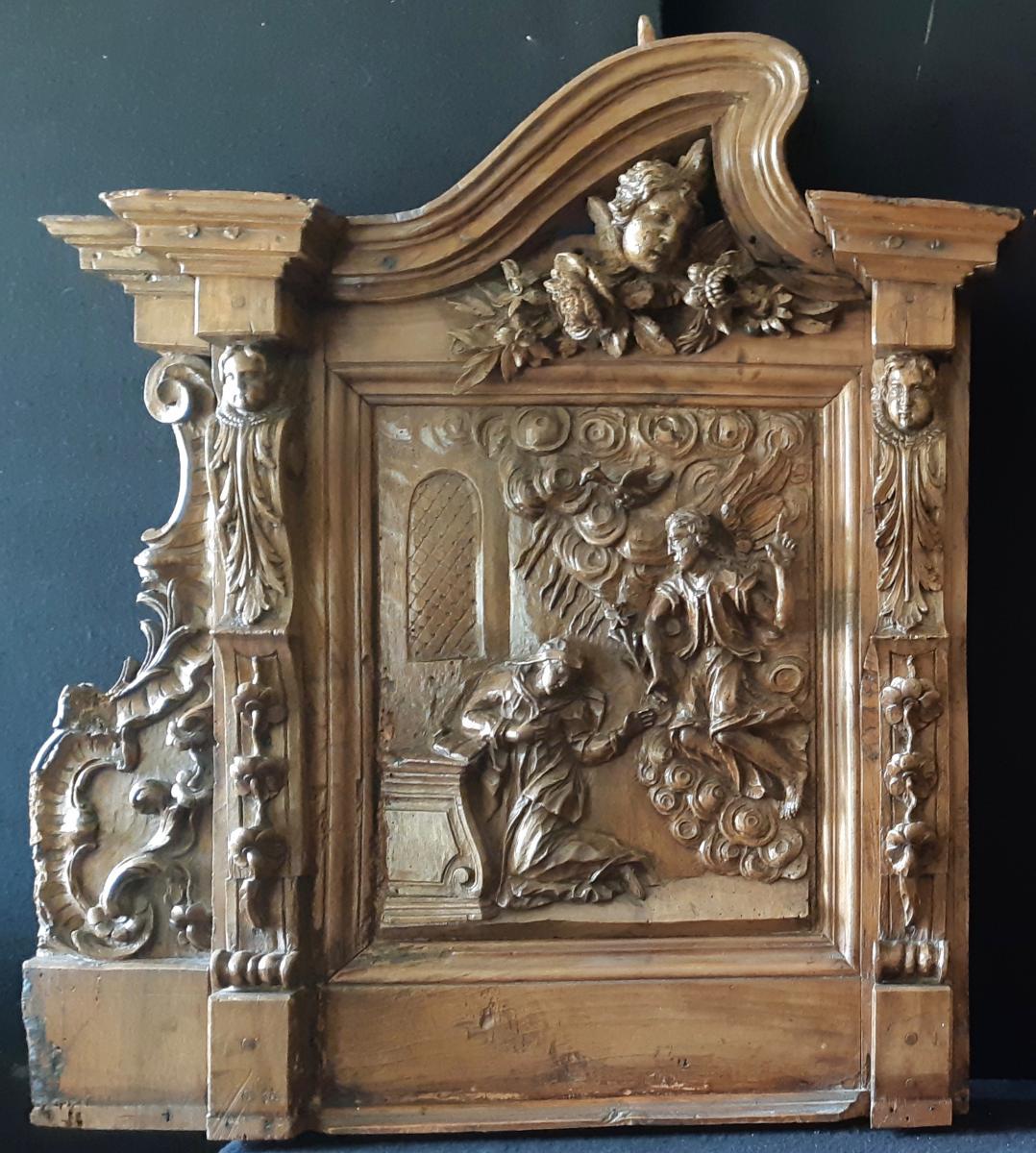 Eléments De Retable En Noyer Sculpté XVIIème (H 100 Cm / L 62 Cm Chacun)-photo-4