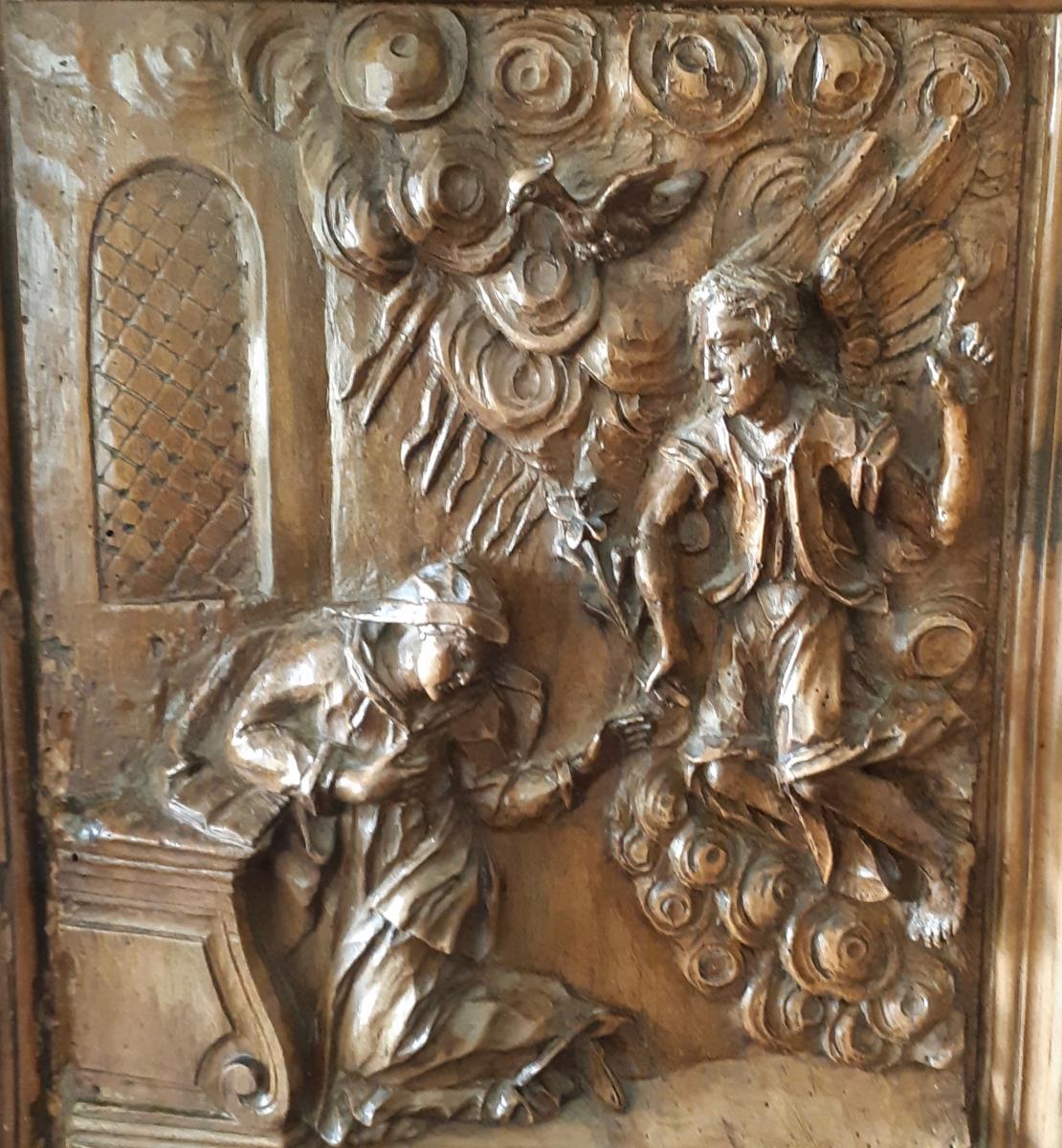 Eléments De Retable En Noyer Sculpté XVIIème (H 100 Cm / L 62 Cm Chacun)-photo-2