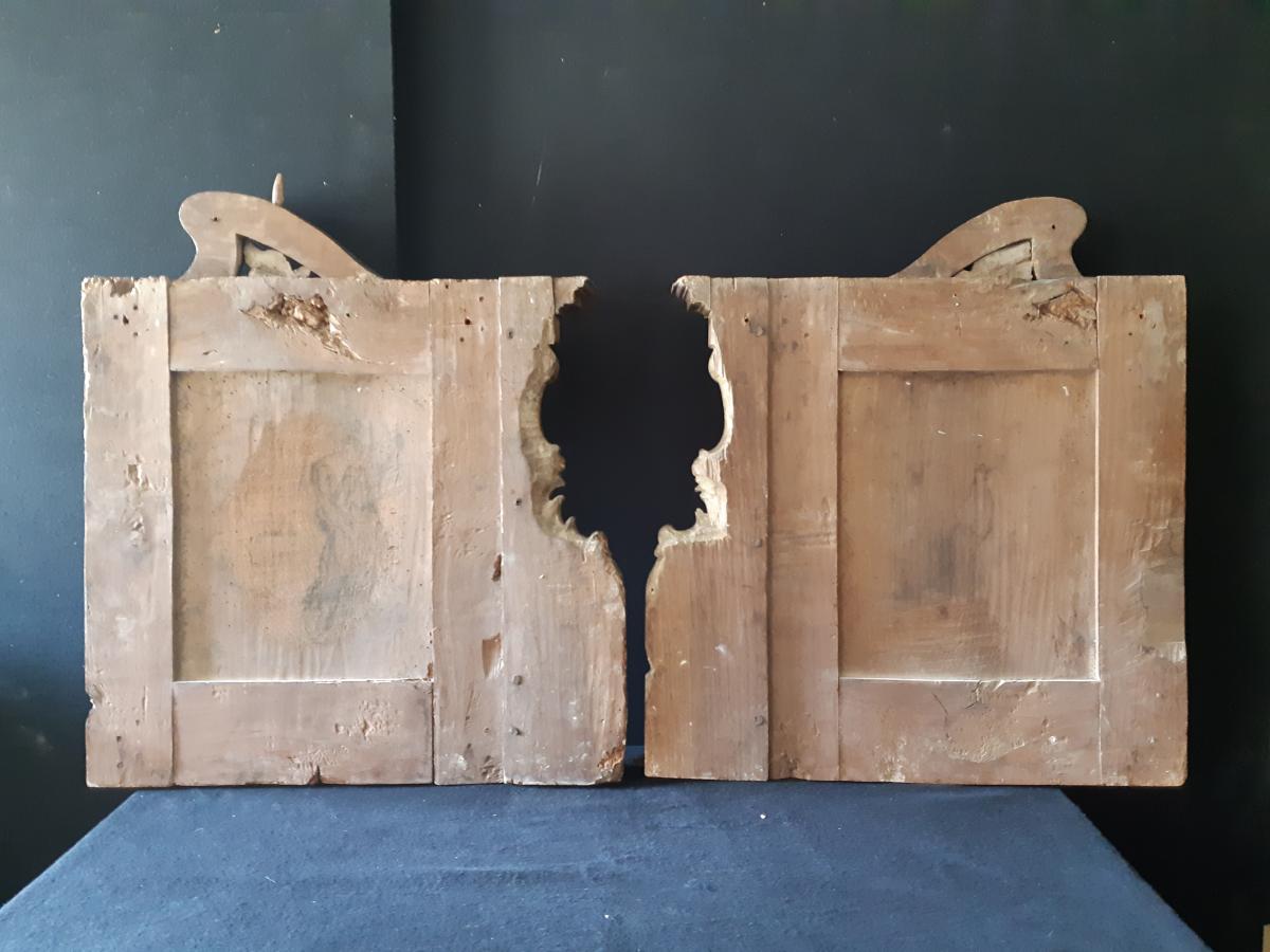 Eléments De Retable En Noyer Sculpté XVIIème (H 100 Cm / L 62 Cm Chacun)-photo-8