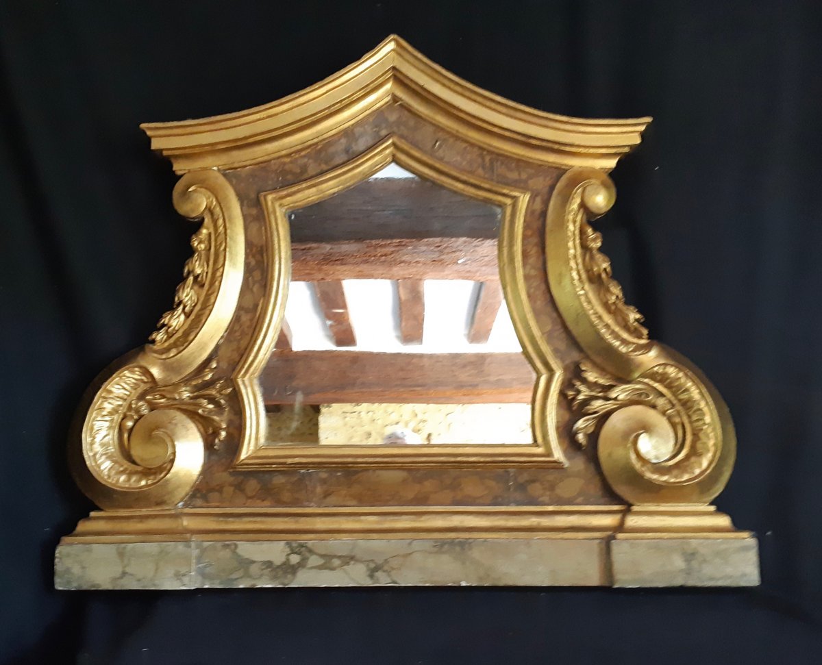 Grand Miroir En Bois Peint, Italie XVIIIème (h 95 Cm L 114 Cm)-photo-2