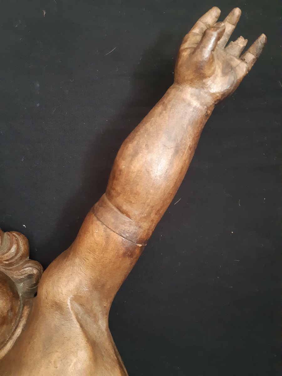 Paire d'Anges En Bois Sculpté XVIIème ( L 102 Cm)-photo-3