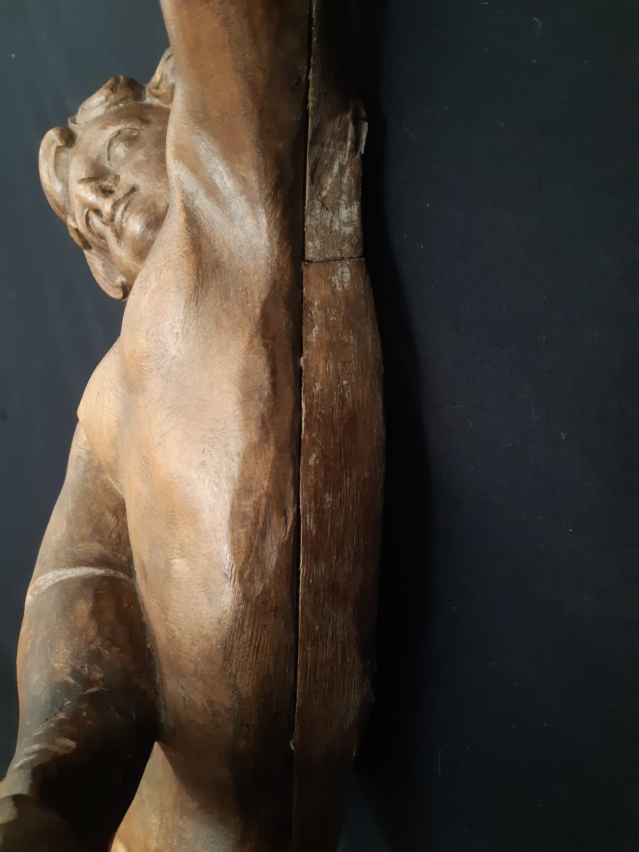 Paire d'Anges En Bois Sculpté XVIIème ( L 102 Cm)-photo-6