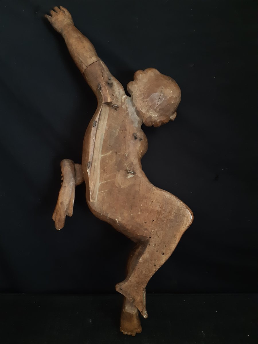 Paire d'Anges En Bois Sculpté XVIIème ( L 102 Cm)-photo-7