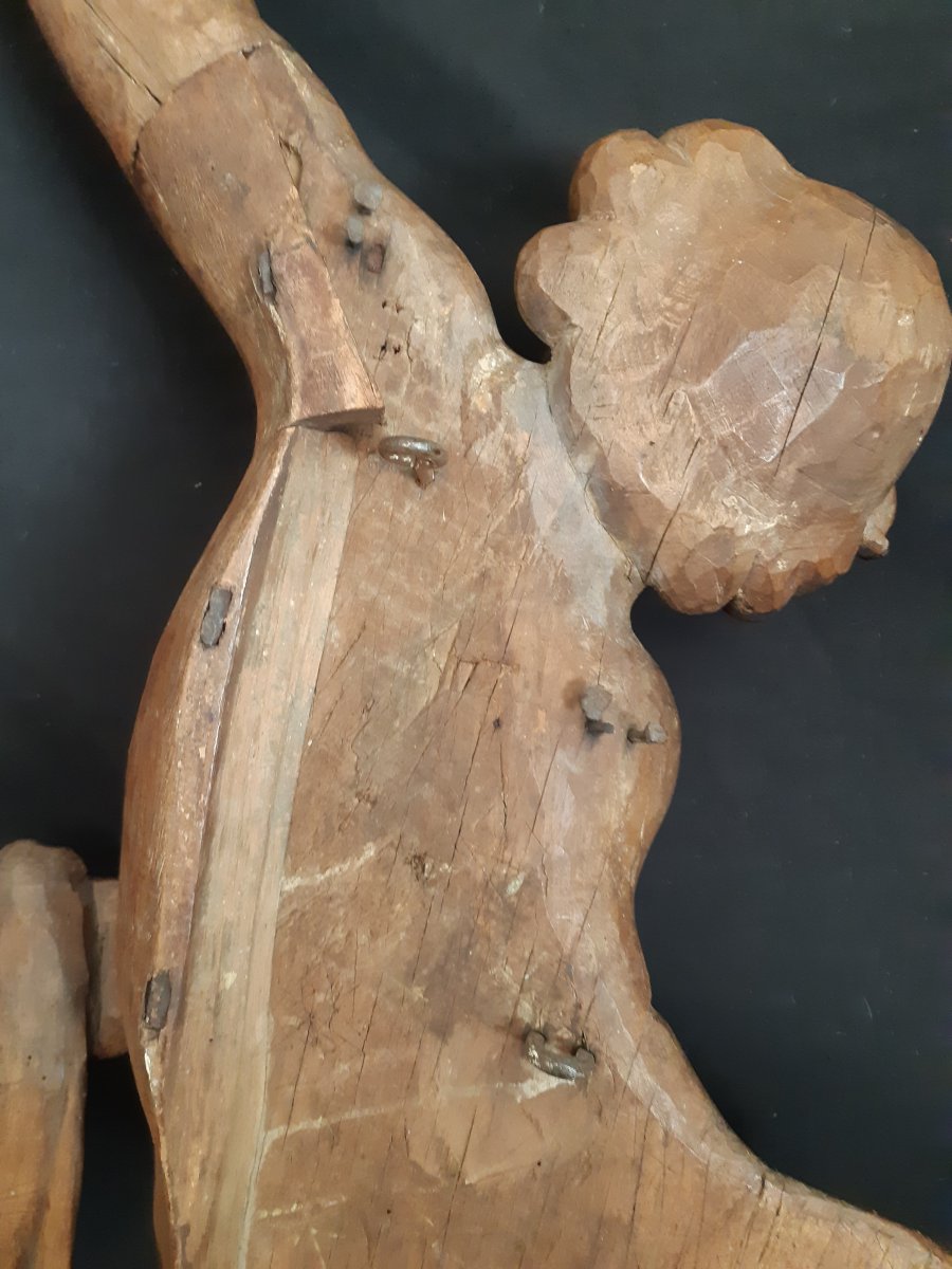 Paire d'Anges En Bois Sculpté XVIIème ( L 102 Cm)-photo-8