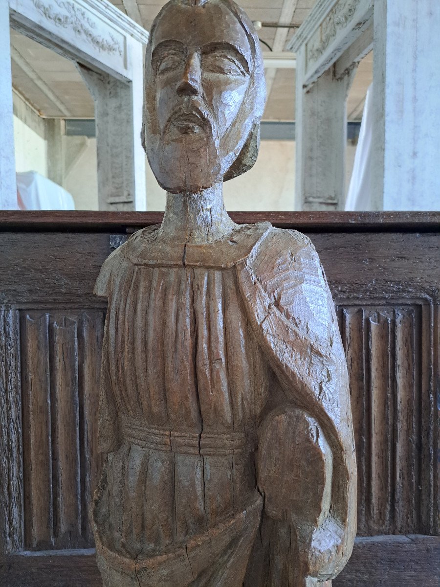 Large Sculpture Of Saint Man In Carved Wood 17th Century (94 Cm)-photo-4