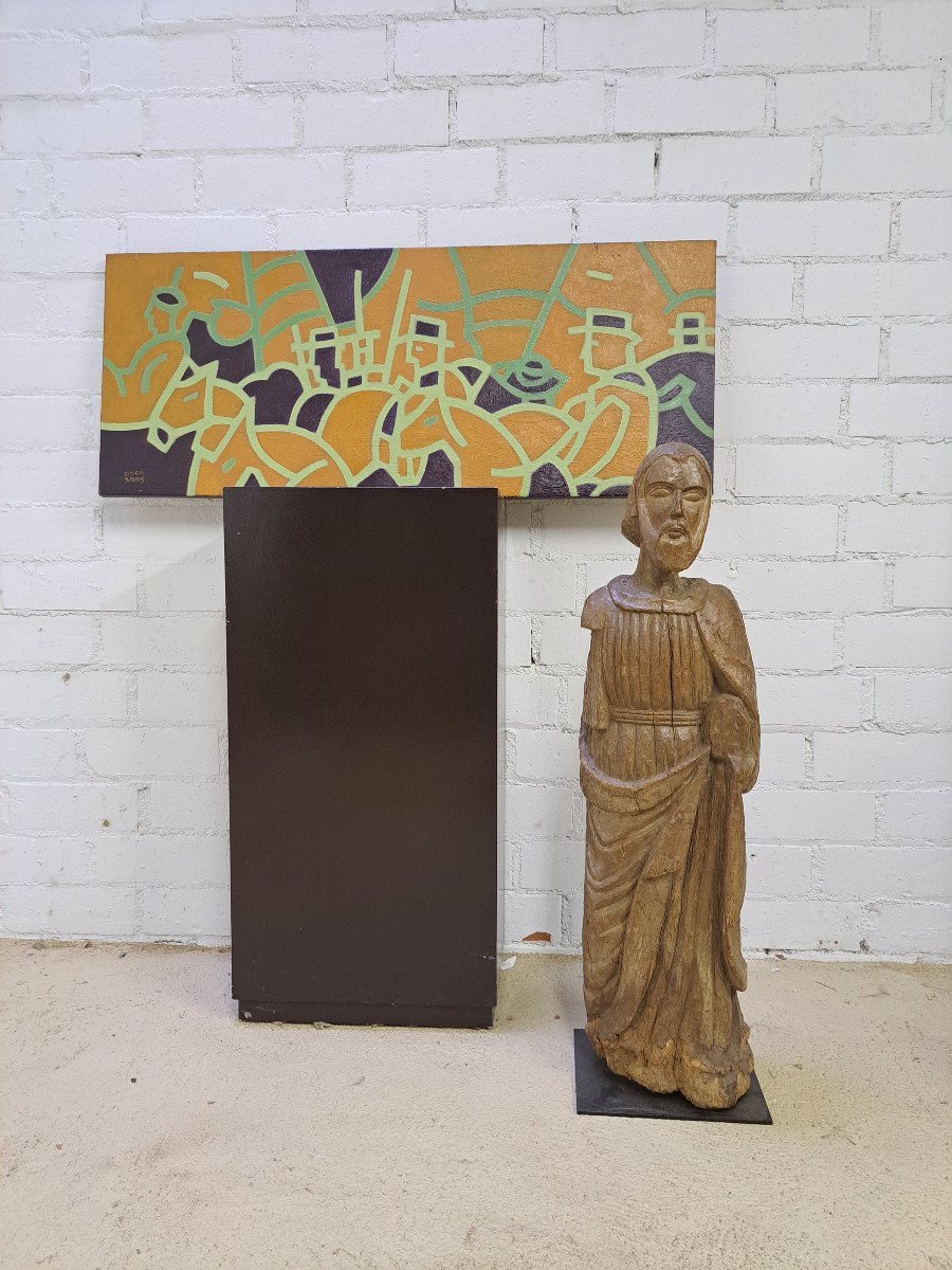 Grande sculpture de Saint Homme en bois sculpté  XVIIème (94 cm )-photo-4