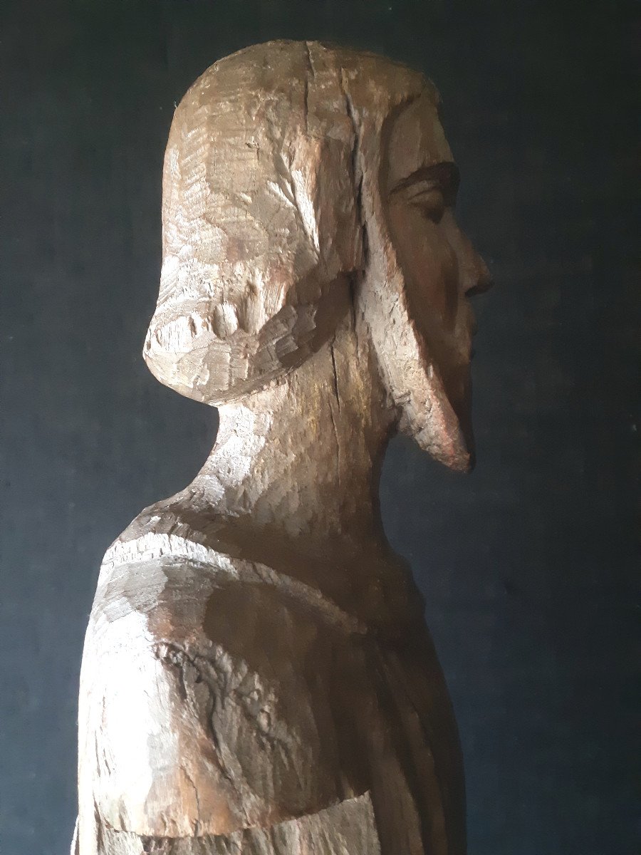 Large Sculpture Of Saint Man In Carved Wood 17th Century (94 Cm)-photo-1