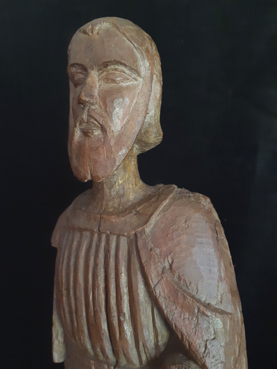 Large Sculpture Of Saint Man In Carved Wood 17th Century (94 Cm)-photo-7