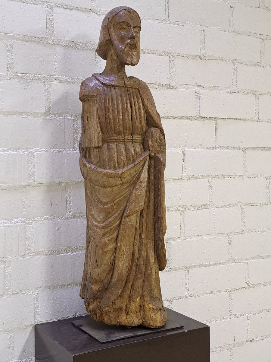 Large Sculpture Of Saint Man In Carved Wood 17th Century (94 Cm)