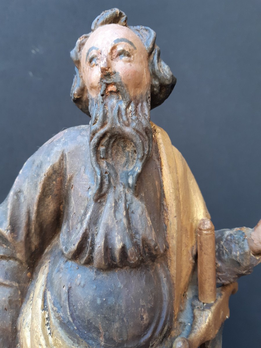 Saint Paul, Polychromed Wood Sculpture Second Half Of The XVIIth Century (h 33 Cm Without Base)-photo-2