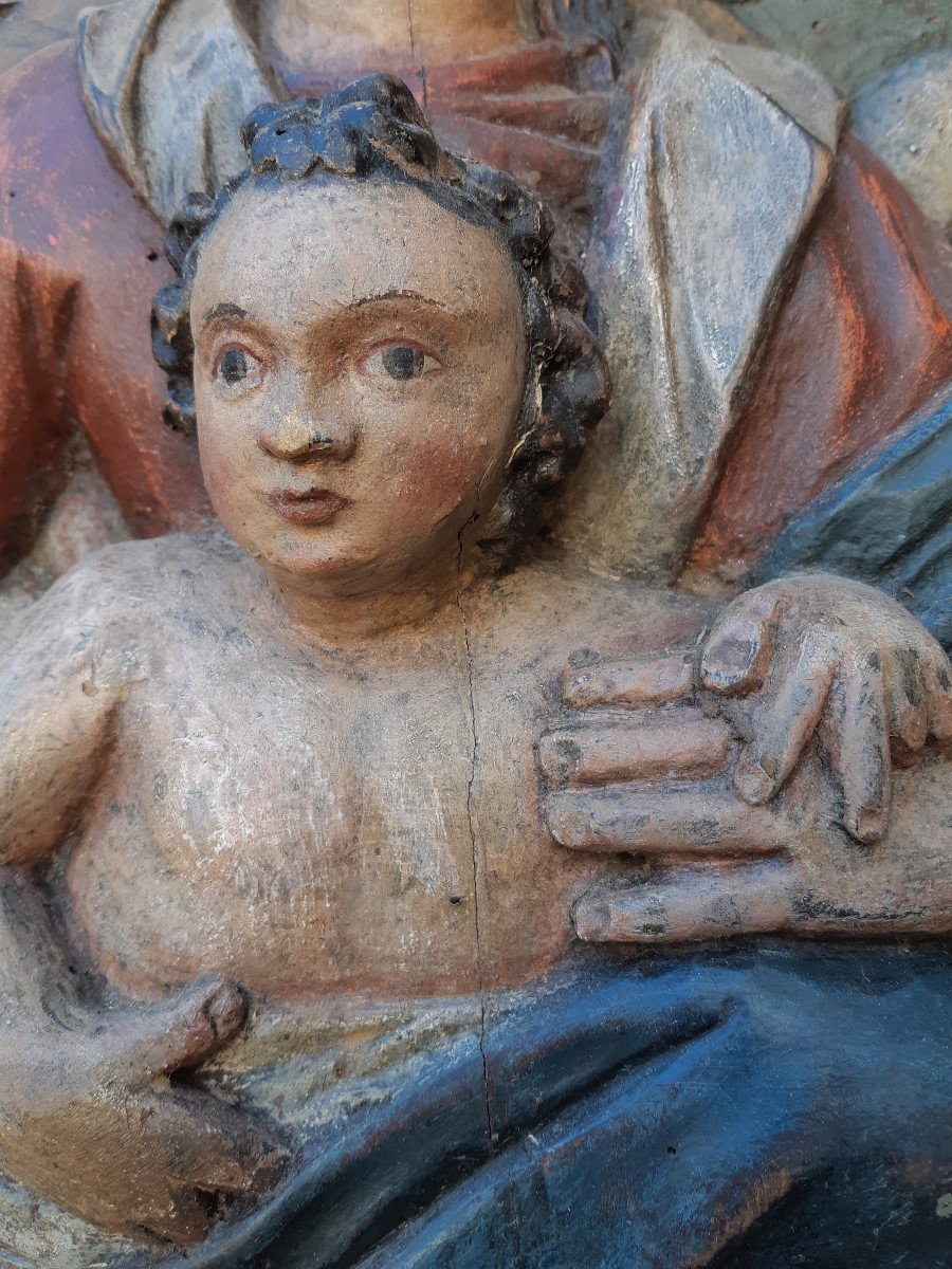 Ecole Allemande Fin XVIIIè Début XIXè :  Grand Tondo De Vierge à l'Enfant  (H 60 Cm L 57 cm)-photo-3