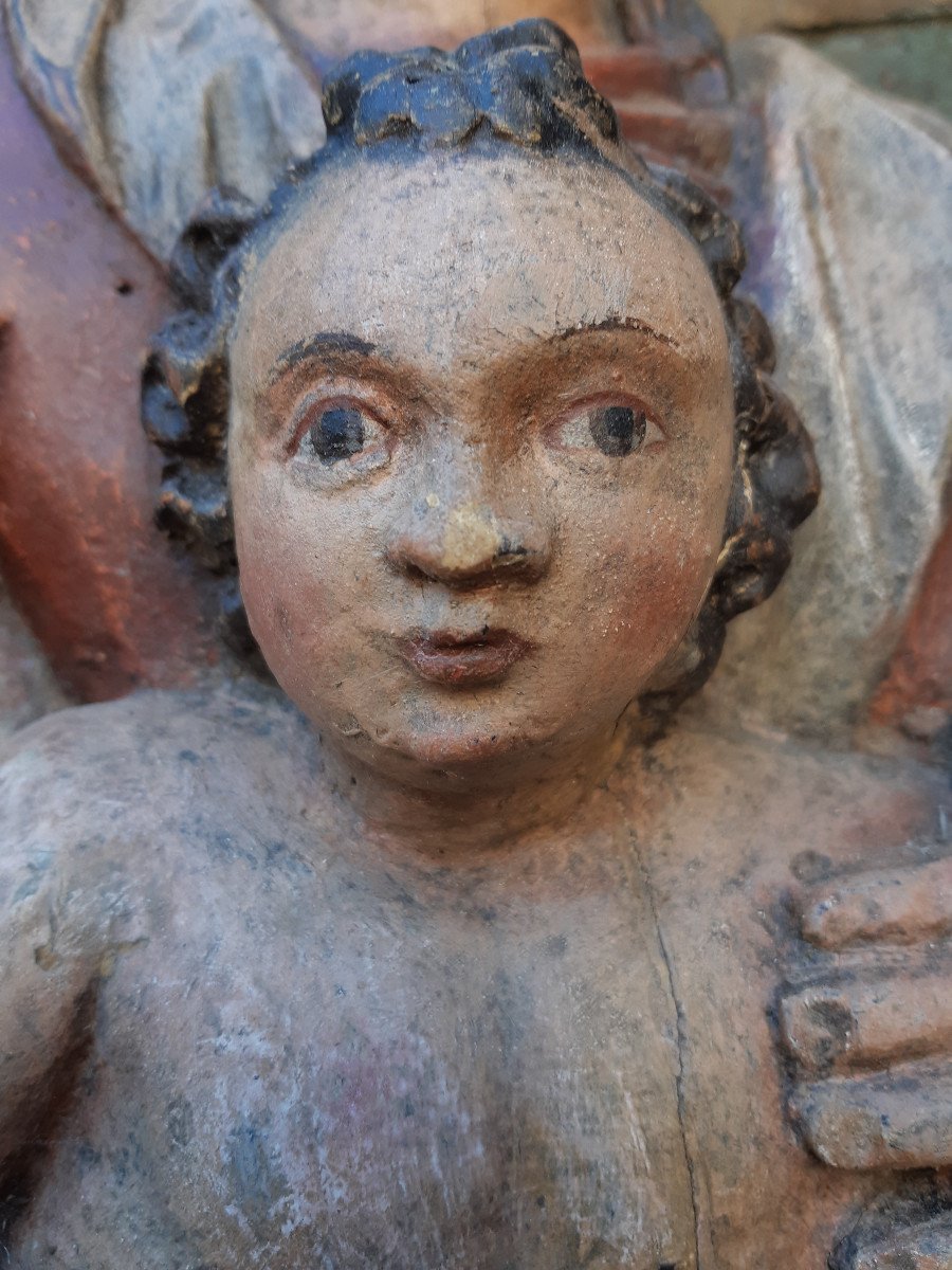 Ecole Allemande Fin XVIIIè Début XIXè :  Grand Tondo De Vierge à l'Enfant  (H 60 Cm L 57 cm)-photo-3