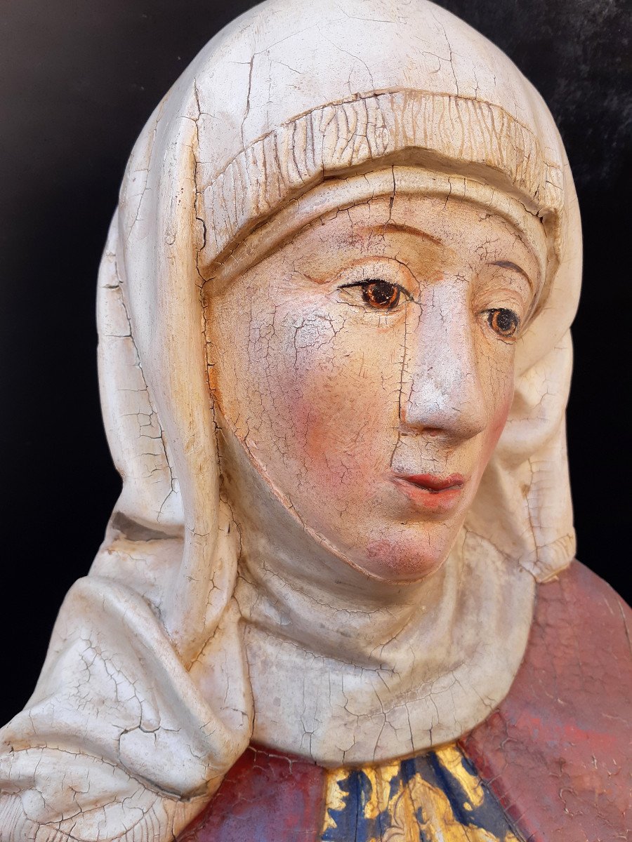 Allemagne Du Sud, Début XVIIème  :  Buste De Femme en bois polychromé ( H 36,5 Cm)-photo-2