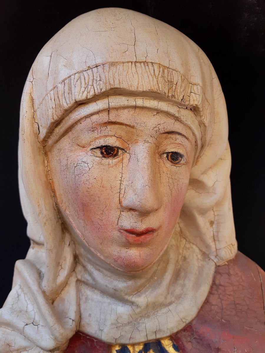 Allemagne Du Sud, Début XVIIème  :  Buste De Femme en bois polychromé ( H 36,5 Cm)-photo-3