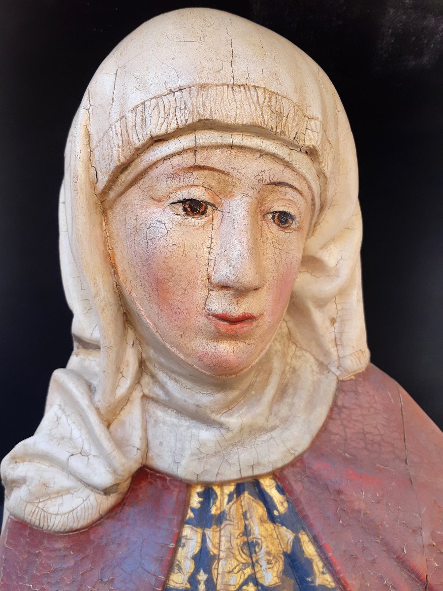 Allemagne Du Sud, Début XVIIème  :  Buste De Femme en bois polychromé ( H 36,5 Cm)-photo-4