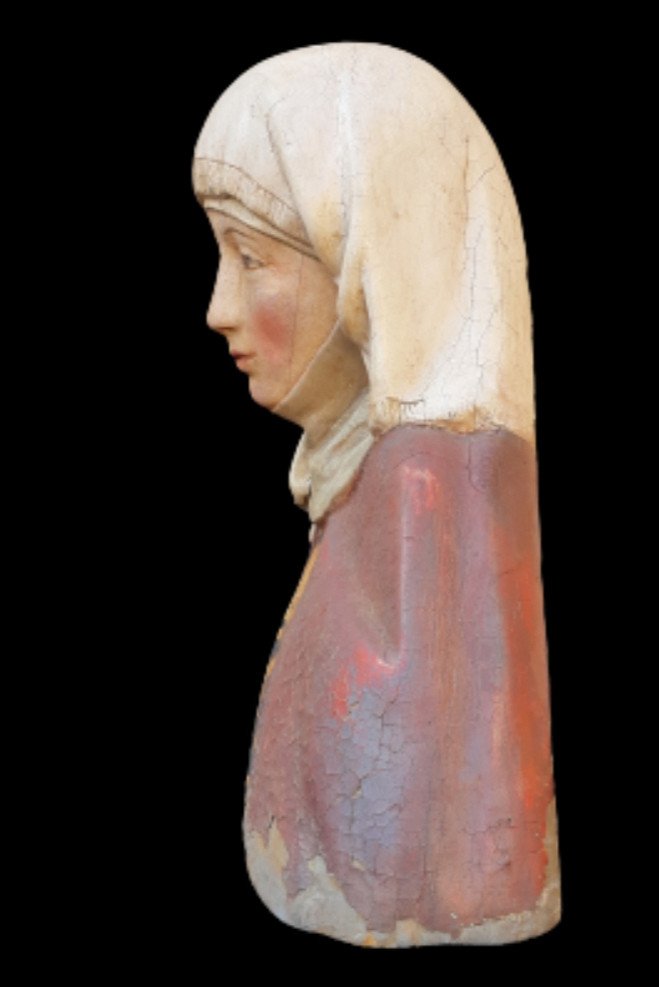 Allemagne Du Sud, Début XVIIème  :  Buste De Femme en bois polychromé ( H 36,5 Cm)-photo-4