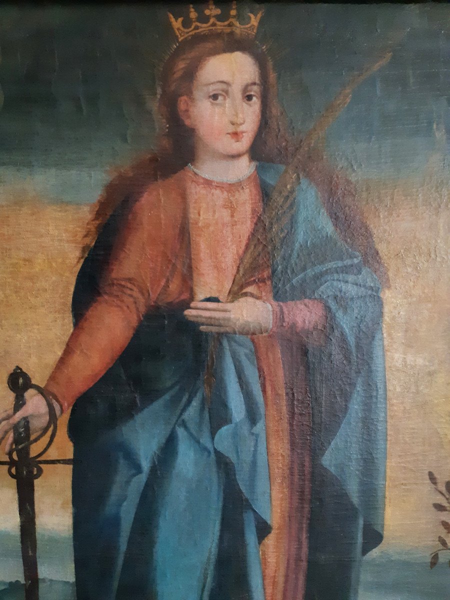 French School XVIIIth, Saint Catherine Of Alexandria (l 89 Cm H 129 Cm)-photo-2