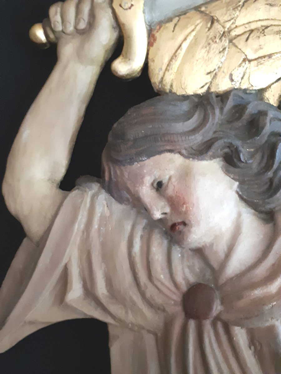 France, XIXth Century, Large Wall Sculpture Saint Michel Terrassant Le Dragon H 124 Cm-photo-3