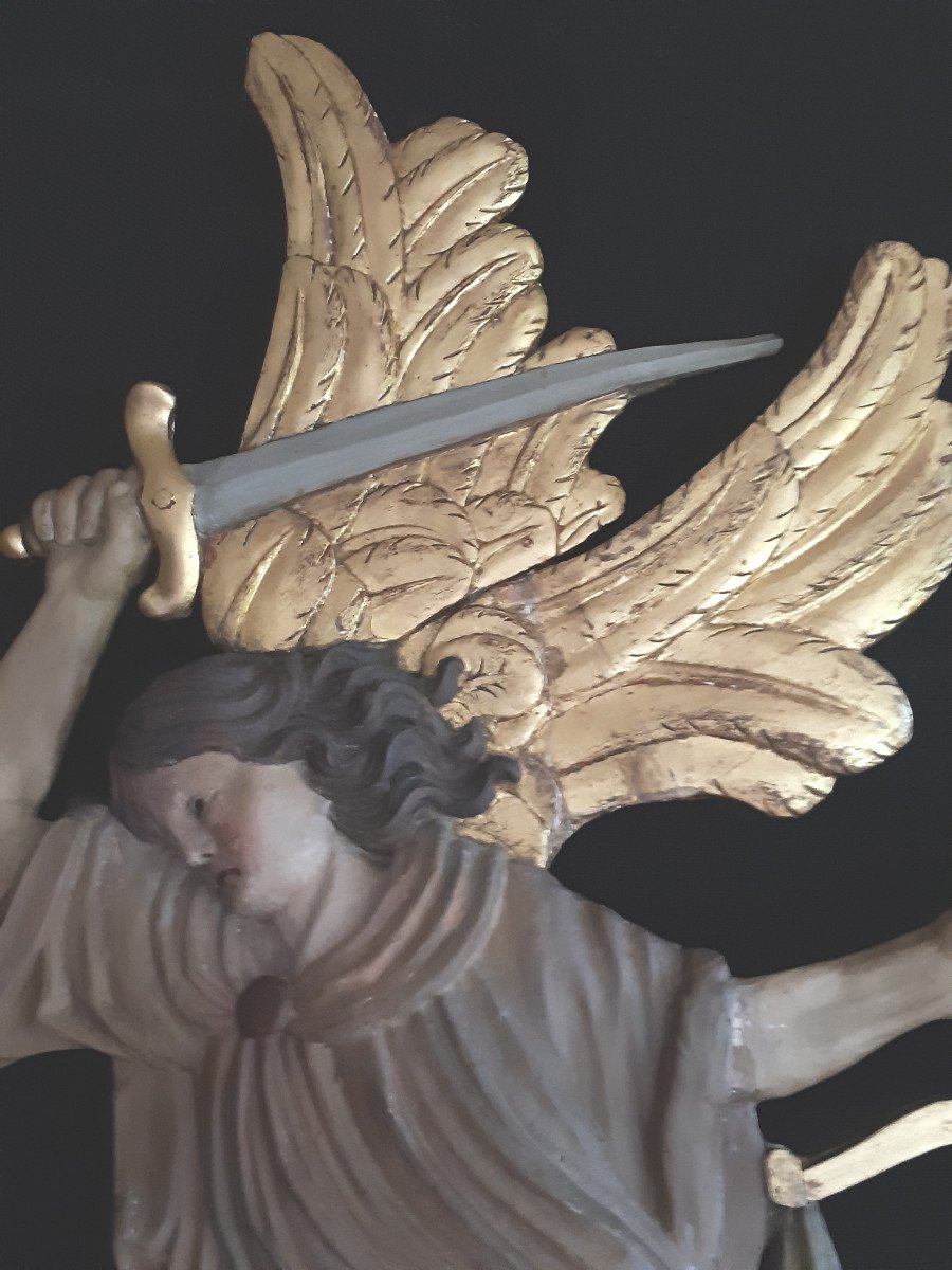 France, XIXth Century, Large Wall Sculpture Saint Michel Terrassant Le Dragon H 124 Cm-photo-3