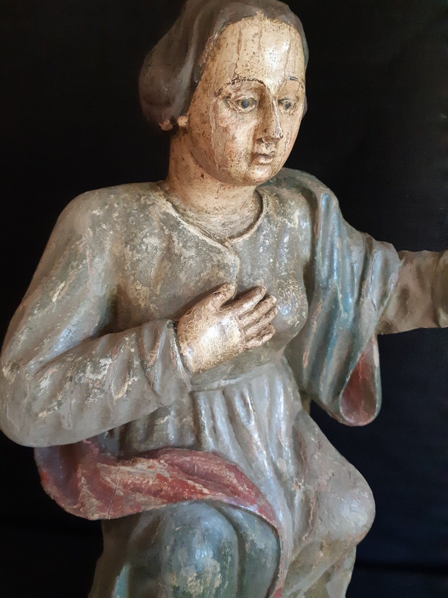 French School Early XIXth, Virgin Of The Annunciation In Polychromed Carved Wood (h 54 Cm)-photo-3