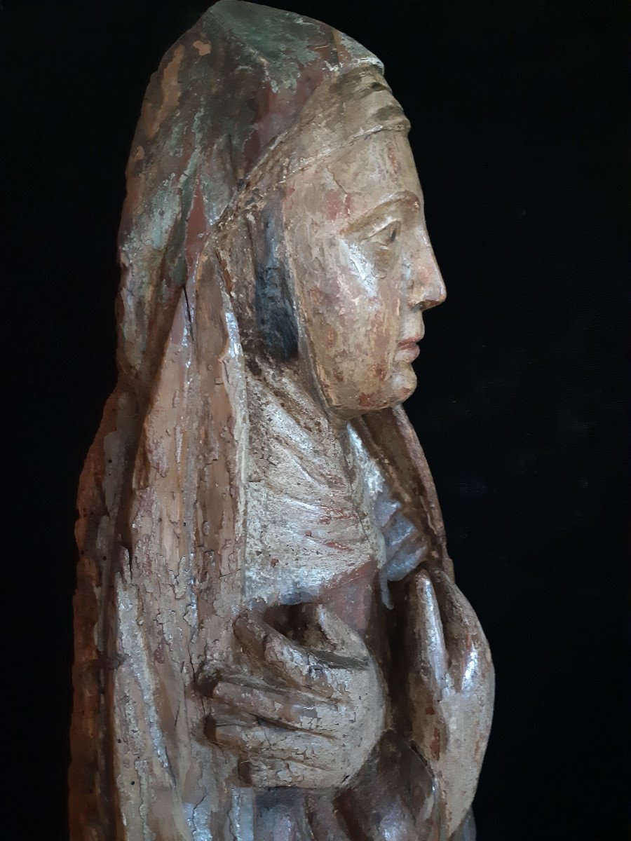 Grande Sculpture De Vierge De Calvaire En Bois Polychromé XVIème  (H109 Cm)-photo-1