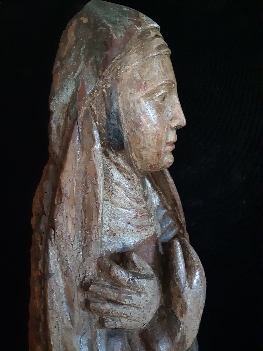 Large Sculpture Of Virgin Of Calvary In Polychromed Wood XVIth (h109 Cm)-photo-1