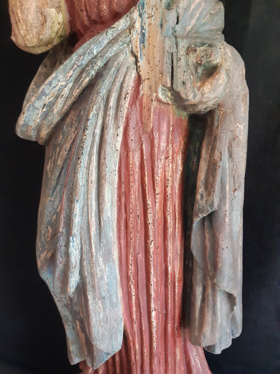 Large Wooden Sculpture Representing Saint Agnes, End Of The 17th Century (h 97 Cm)-photo-2