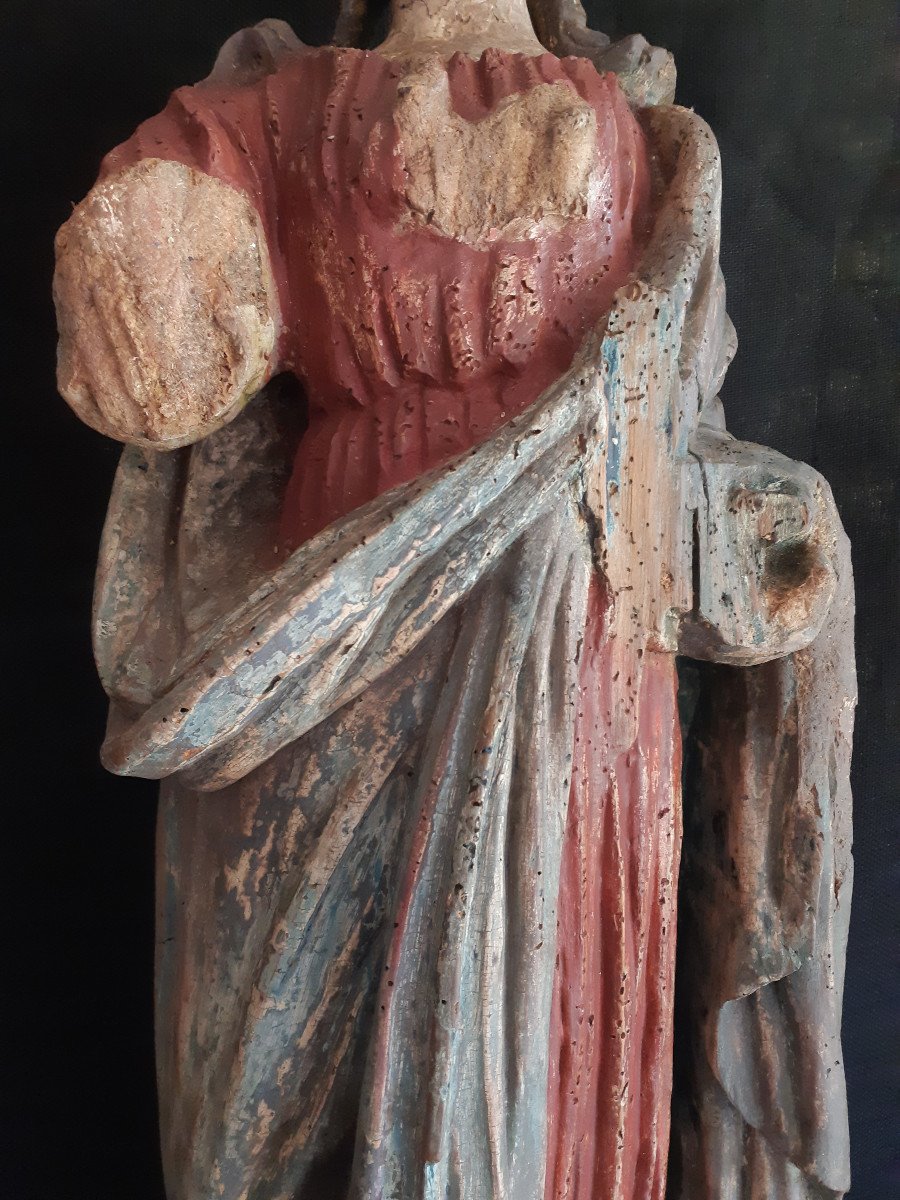 Large Wooden Sculpture Representing Saint Agnes, End Of The 17th Century (h 97 Cm)-photo-1