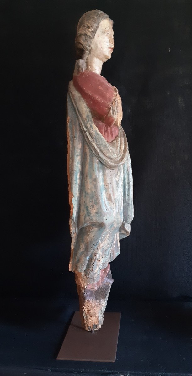 Large Wooden Sculpture Representing Saint Agnes, End Of The 17th Century (h 97 Cm)-photo-3