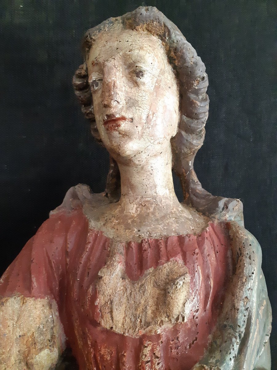 Large Wooden Sculpture Representing Saint Agnes, End Of The 17th Century (h 97 Cm)