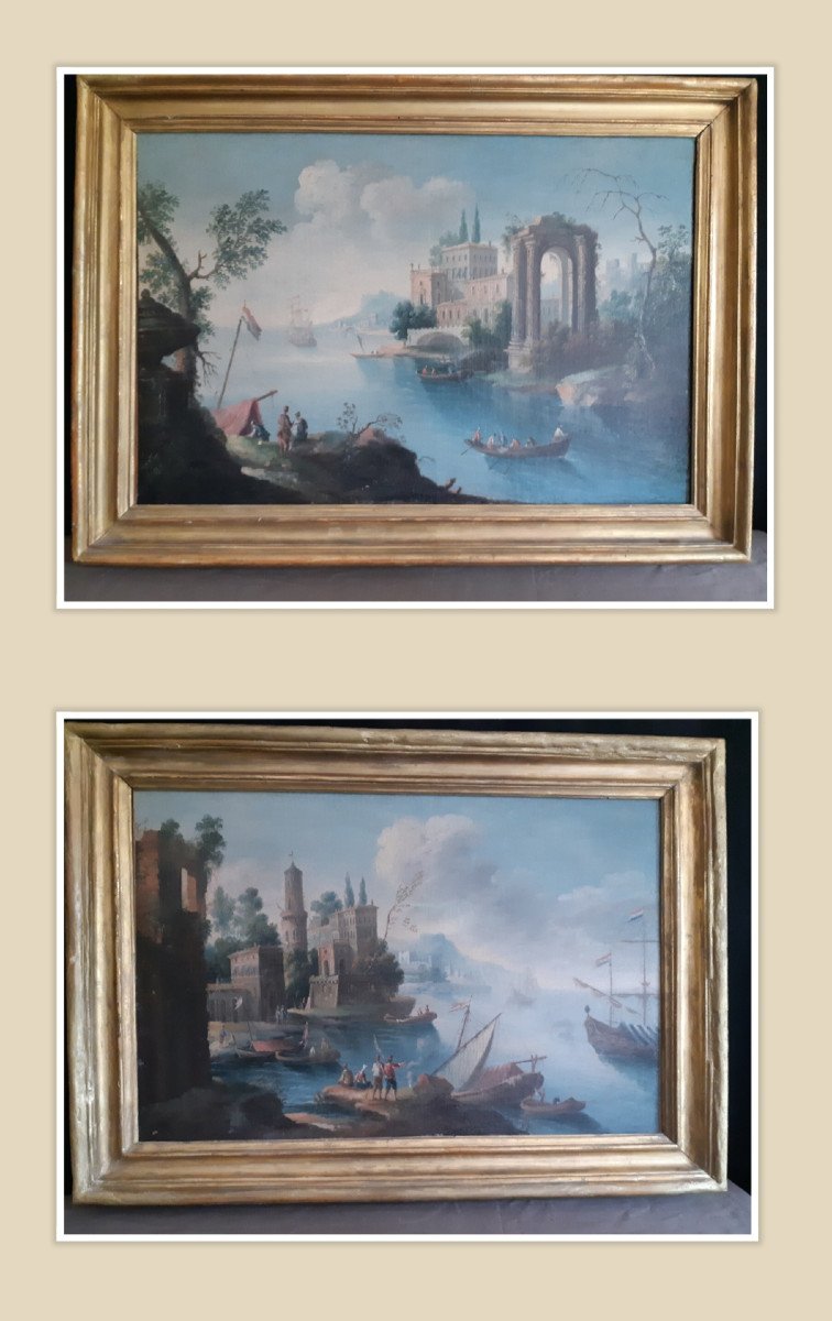 18th Century Dutch School, Pair Of Port Scene (h 49 Cm / L 74 Cm)-photo-4