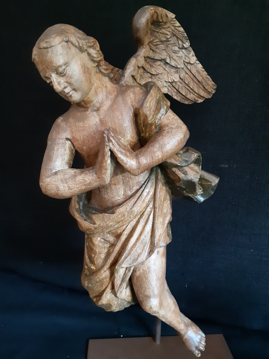Paire d'Anges En Bois Sculpté Vernis XVIIème ( H 54 Cm)-photo-3