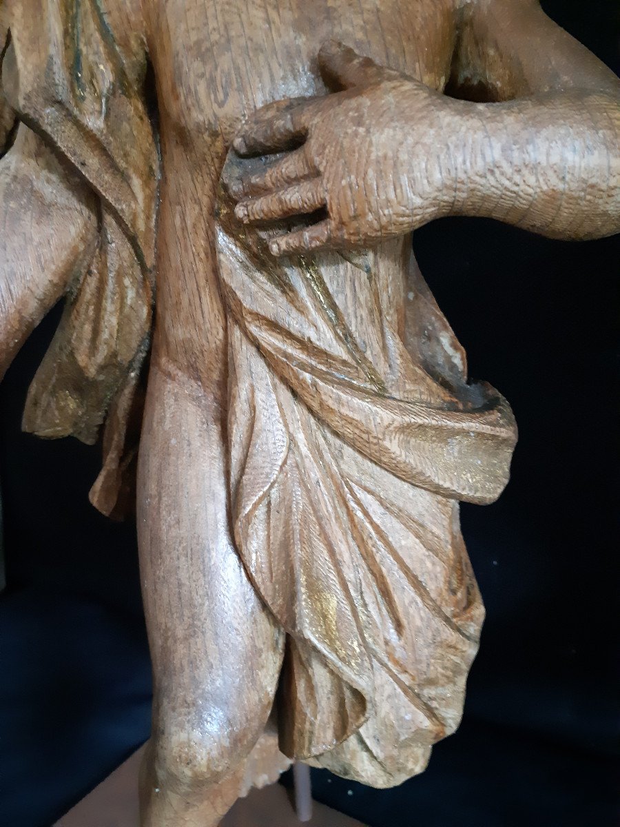 Pair Of Angels In Carved Wood Varnish XVIIth (h 54 Cm)-photo-1