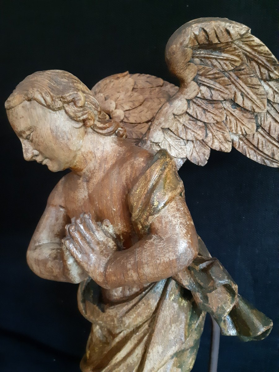 Pair Of Angels In Carved Wood Varnish XVIIth (h 54 Cm)-photo-5