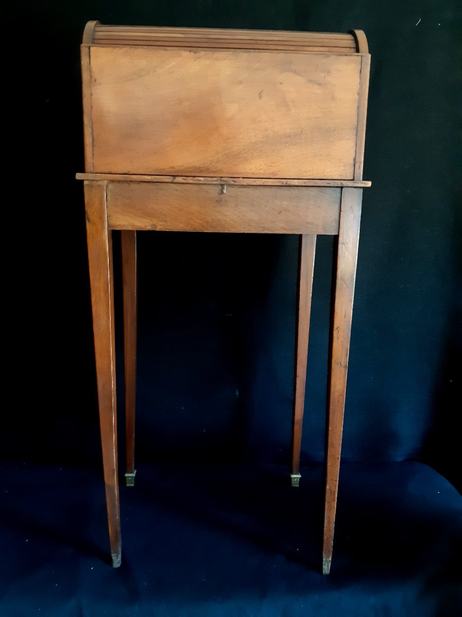 Petit Bureau écritoire en acajou Style Louis XVI,  XIXème à Rideau Articulé (H 85 Cm)-photo-7