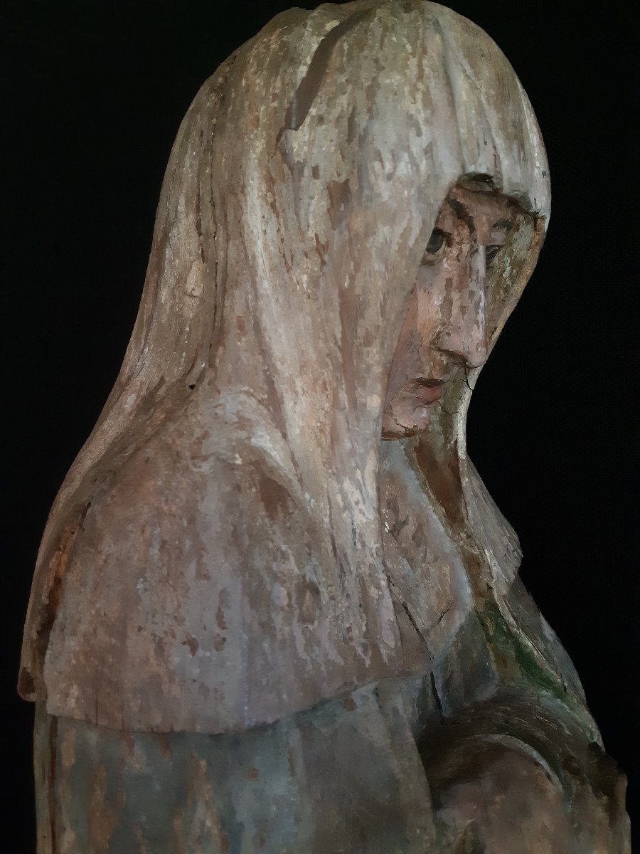 France Fin XVème, Vierge De Calvaire  En Bois Polychromé  ( H 90 Cm)-photo-2