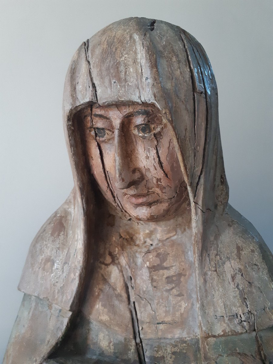 France Fin XVème, Vierge De Calvaire  En Bois Polychromé  ( H 90 Cm)-photo-3