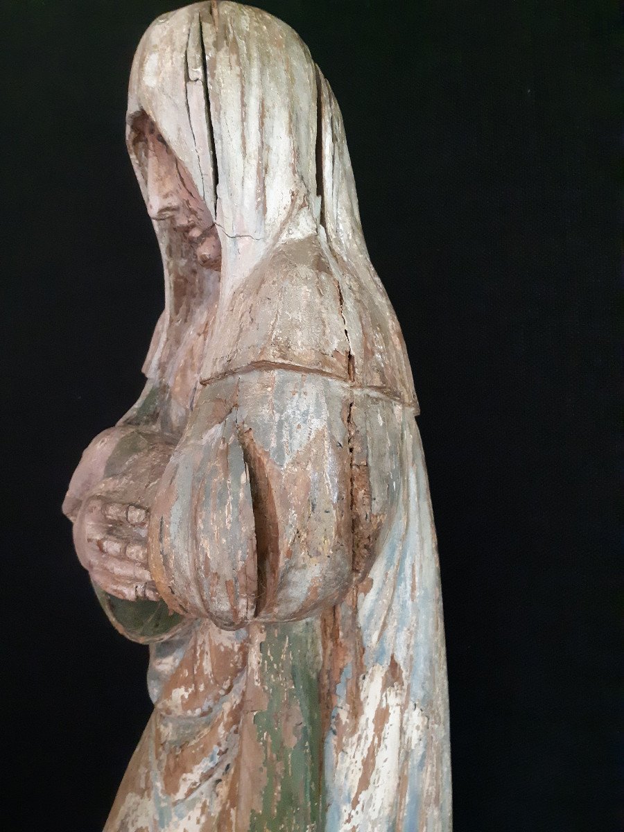 France End XVth, Virgin Of Calvary In Polychromed Wood (h 90 Cm)-photo-4