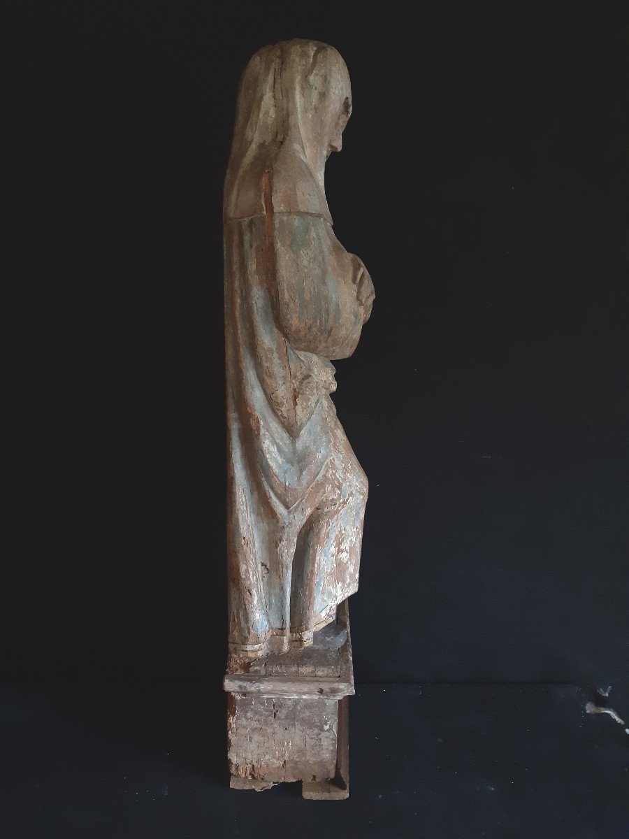 France Fin XVème, Vierge De Calvaire  En Bois Polychromé  ( H 90 Cm)-photo-6