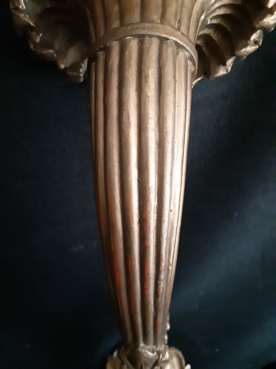 Pair Of Electrified Sconces In Golden Wood Early Twentieth H 61 Cm W 18 Cm-photo-3
