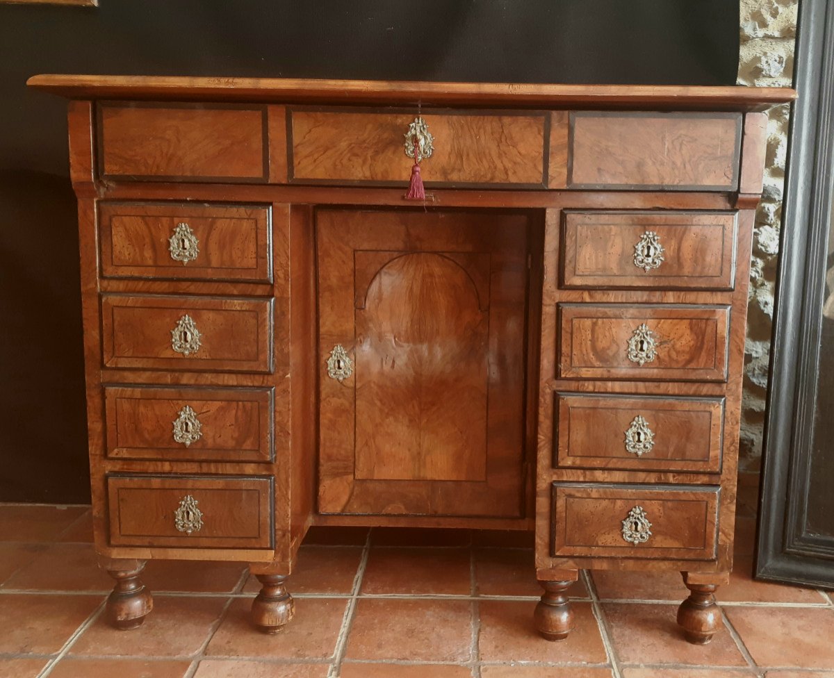 Bureau De Changeur En Bois De Placage Et Décor Marqueté Début XVIIIème  ( H 83 L 103 P 69 Cm)-photo-7