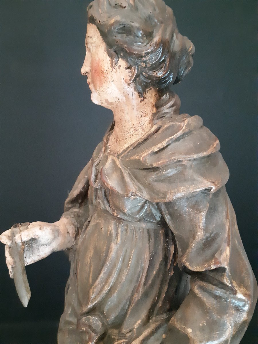 Grande Sculpture De Sainte Catherine d'Alexandrie, XVIIIème ( H 69 Cm)-photo-1