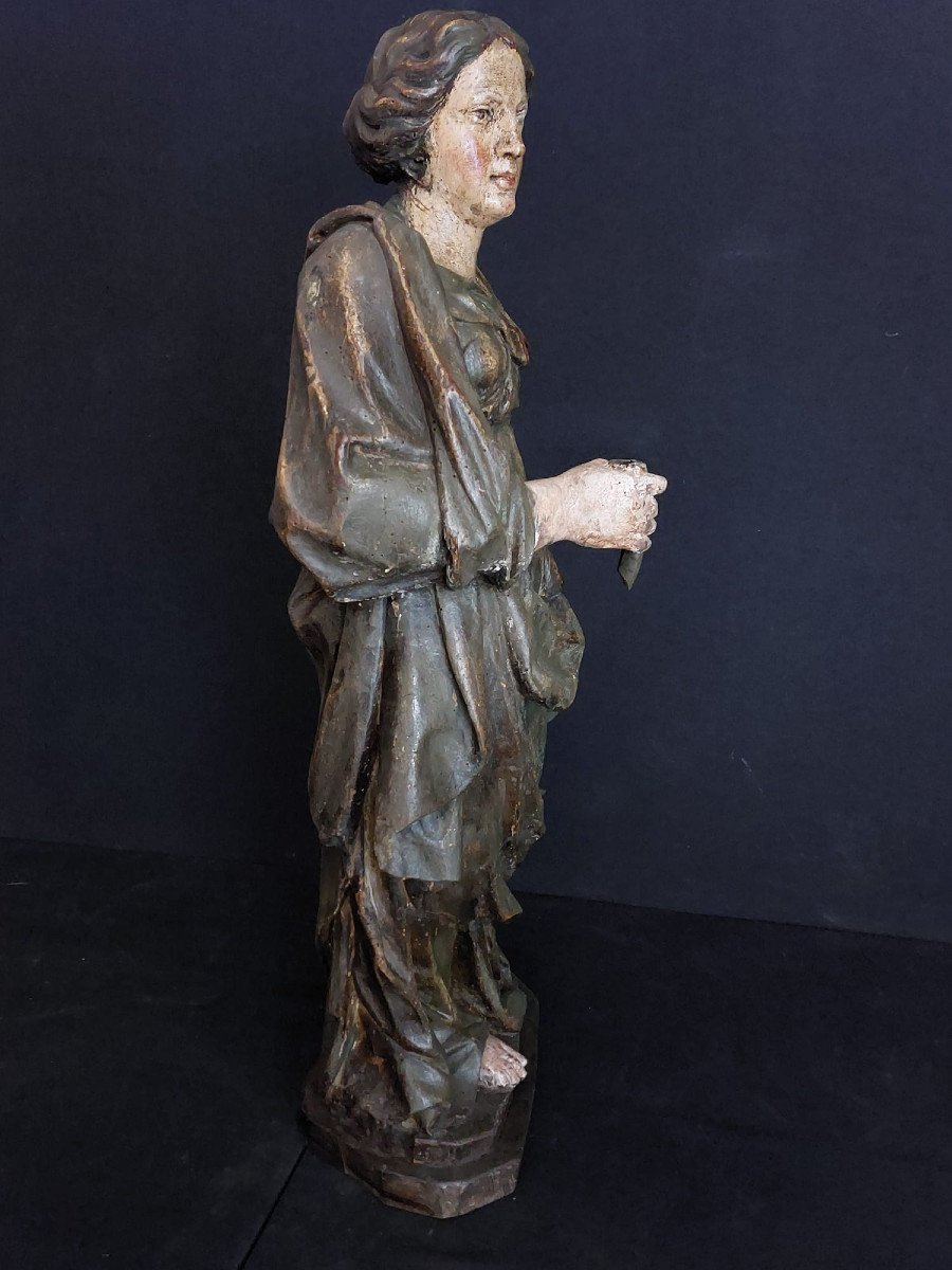 Grande Sculpture De Sainte Catherine d'Alexandrie, XVIIIème ( H 69 Cm)-photo-4