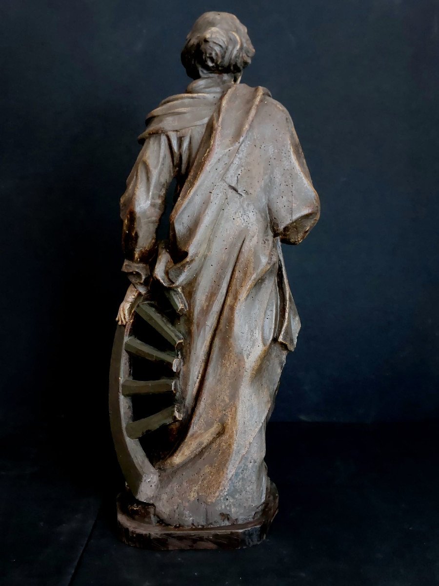 Grande Sculpture De Sainte Catherine d'Alexandrie, XVIIIème ( H 69 Cm)-photo-7