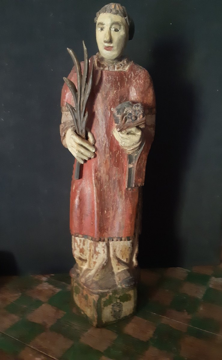 Wooden Sculpture St Vincent XVIIIth (h 60 Cm)